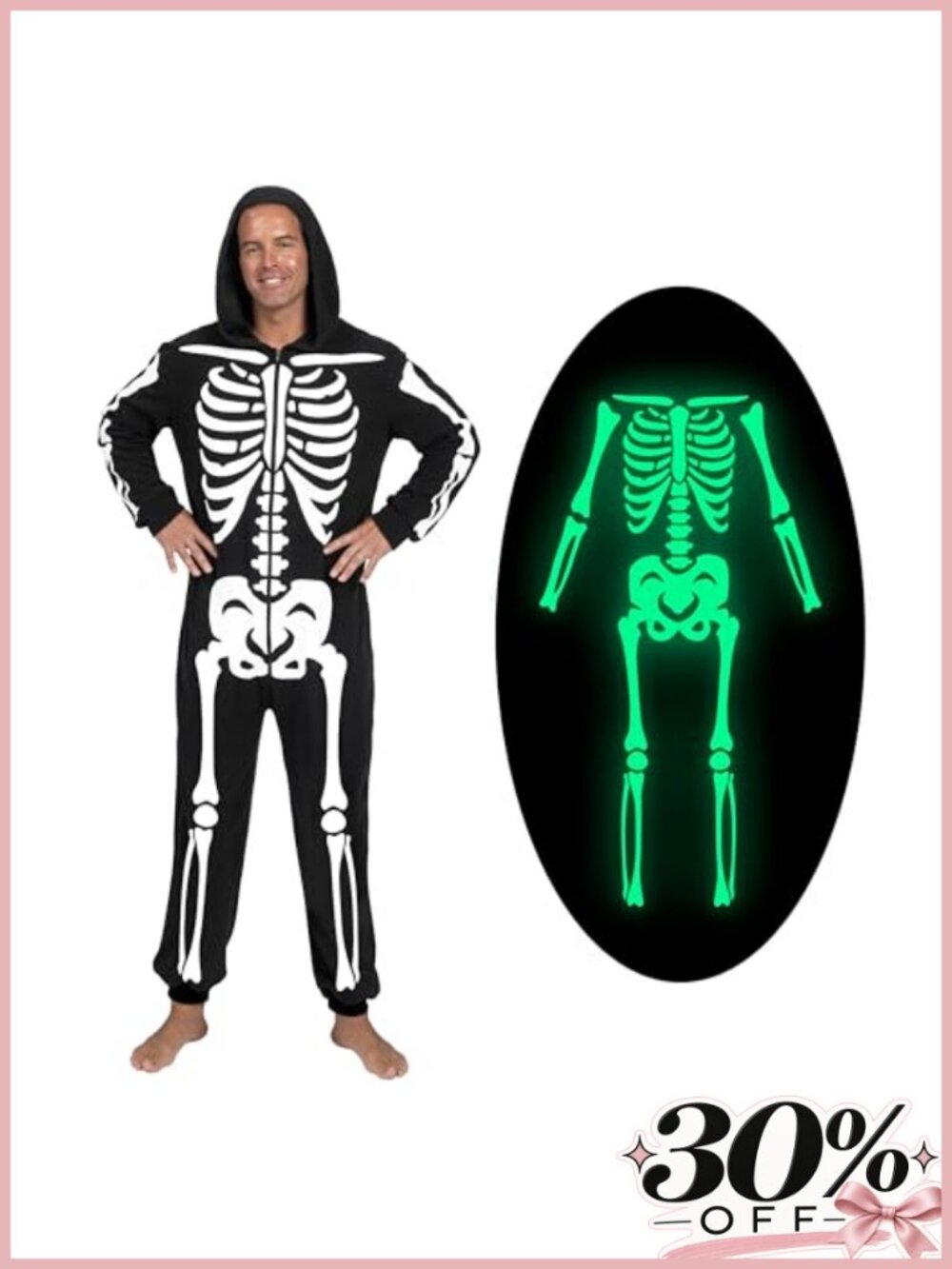 Men's Glow in the Dark Skeleton Costume Hooded Jumpsuit Cosplay